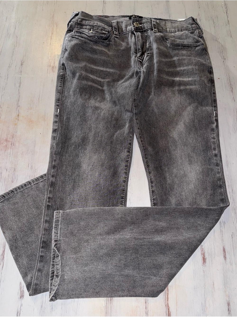 True Religion Ricky Jeans Mens 34 Gray Relaxed Straight Stretch Denim Y2K